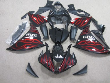 Yamaha R1 2009-2011 Verkleidungen - Schwarz rote Flamme Weißer Aufkleber