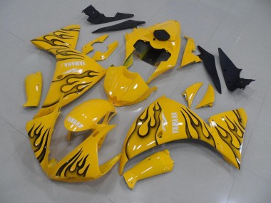 Yamaha R1 2012-2014 Verkleidungen - Gelb Schwarz Flamme