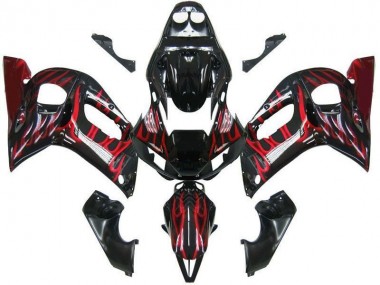 Yamaha R6 1998-2002 Verkleidungen - Schwarz rote Flamme