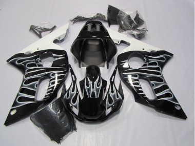 Yamaha R6 1998-2002 Verkleidungen - Schwarze Weiße Flamme
