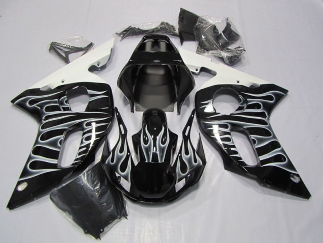 Yamaha R6 1998-2002 Verkleidungen - Schwarze Weiße Flamme