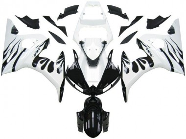 Yamaha R6 2003-2005 Verkleidungen - Weiß Flamme Schwarz