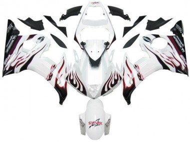 Yamaha R6 2003-2005 Verkleidungen - Weiß Schwarz Rot Flamme