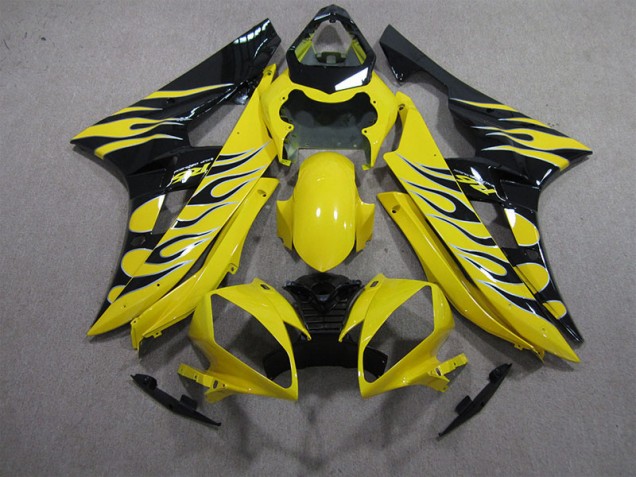 Yamaha R6 2006-2007 Verkleidungen - Gelb Schwarz Flamme
