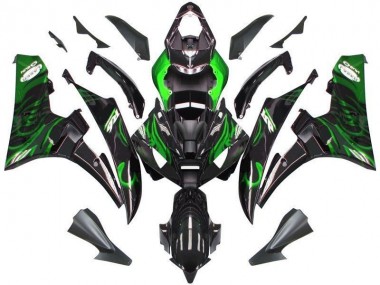 Yamaha R6 2006-2007 Verkleidungen - Schwarze Grüne Flamme