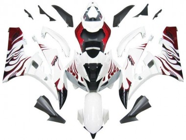Yamaha R6 2006-2007 Verkleidungen - Weiß Rot Flamme